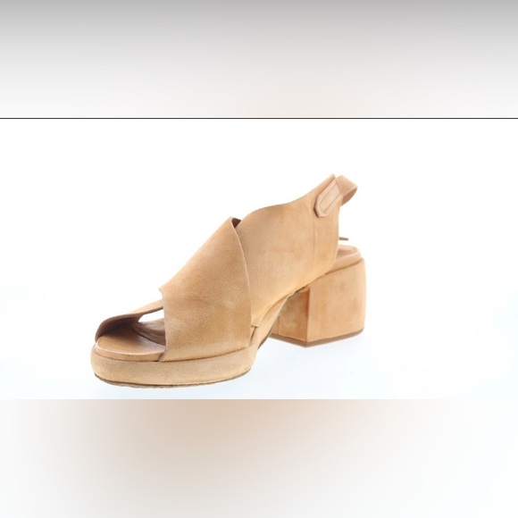 Size 7 A.S. 98 Calle Hook & Loop Tan Suede Criss Cross Block Heel Sandals - Picture 4 of 12